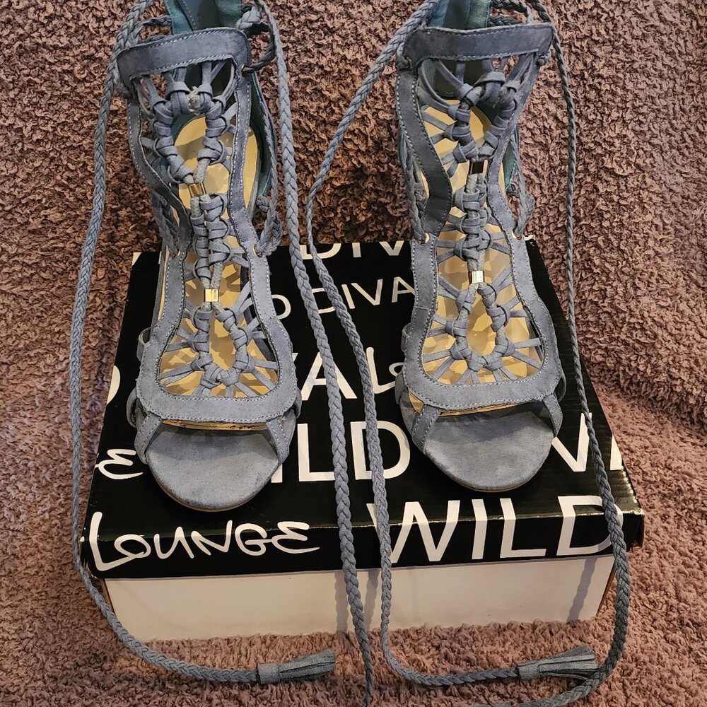 Wild Diva Lounge Blue Suede Tie heels - 7.5